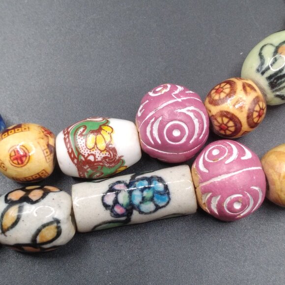 Vintage Venetian African Style Glass Chevron Beads Long 32'' Necklace - Picture 4 of 7